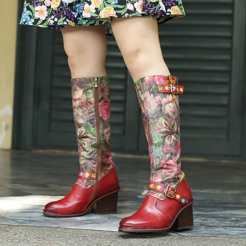 Vintage Printed Hand-made Floral Boots