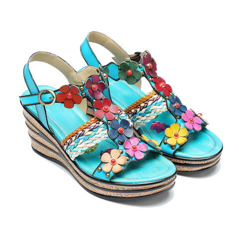 Printed Leather Handmade Floral Sandals