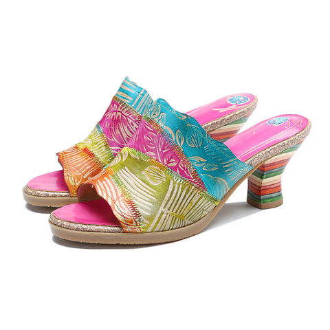 Vintage Handmade Leather Color-block slippers