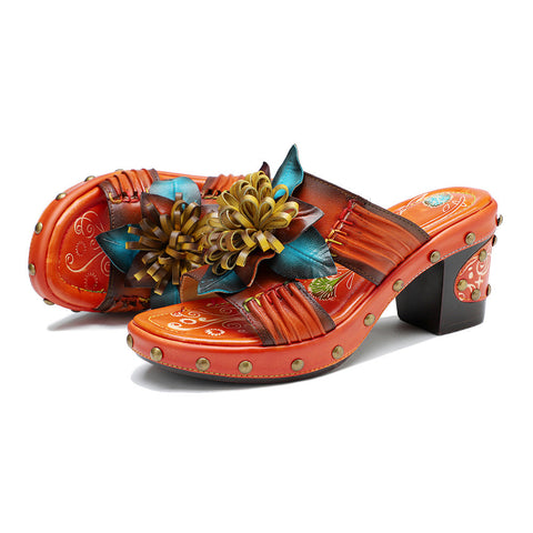Vintage Handmade Leather Floral Sandals