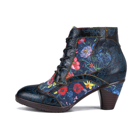 Retro Style Handmade Leather Patchwork Ankle Boots