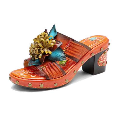 Vintage Handmade Leather Floral Sandals