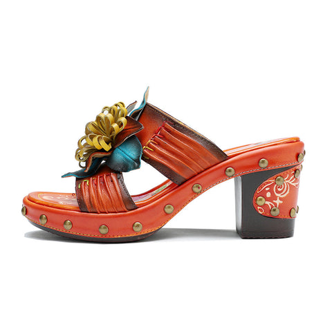 Vintage Handmade Leather Floral Sandals
