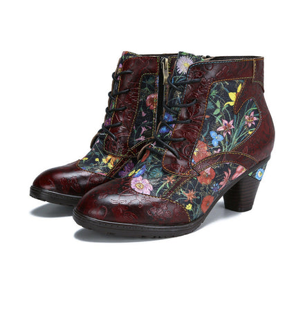 Retro Style Handmade Leather Patchwork Ankle Boots