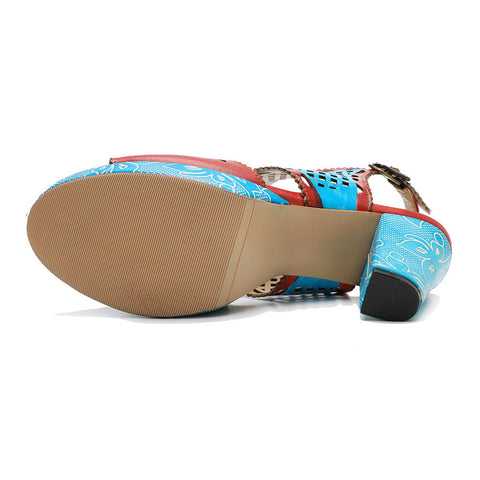Fish Mouth Cutout Leather Heel Sandals