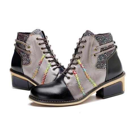 Retro Leather Patchwork Casual Comfort Ankle Boots