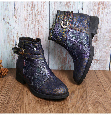 Vintage Handmade Embossed Dragonfly Flat Shoes