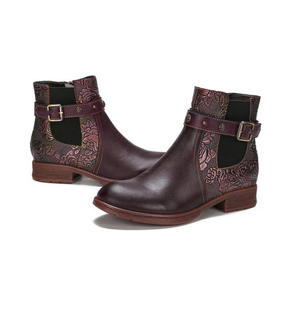 2023 Cowhide Ethnic Women's Side Zipper Hand-painted Flat heel Boots