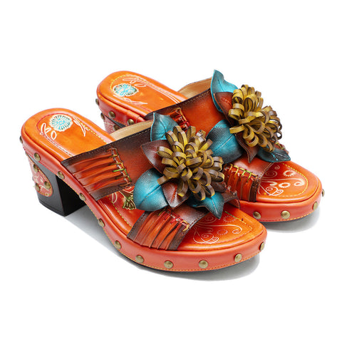 Vintage Handmade Leather Floral Sandals