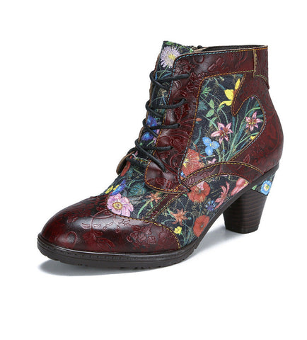 Retro Style Handmade Leather Patchwork Ankle Boots