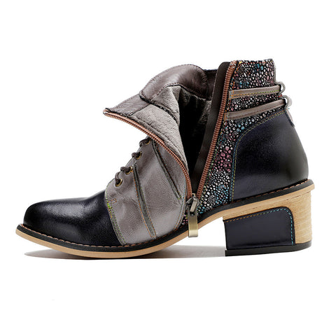 Retro Leather Patchwork Casual Comfort Ankle Boots