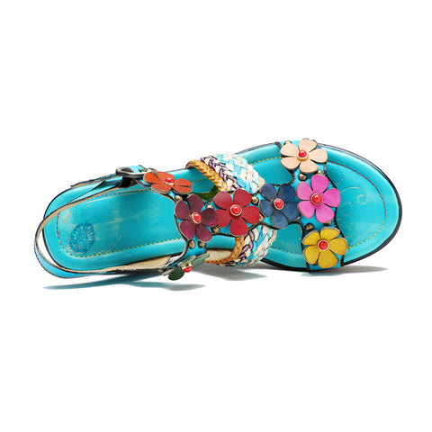 Printed Leather Handmade Floral Sandals