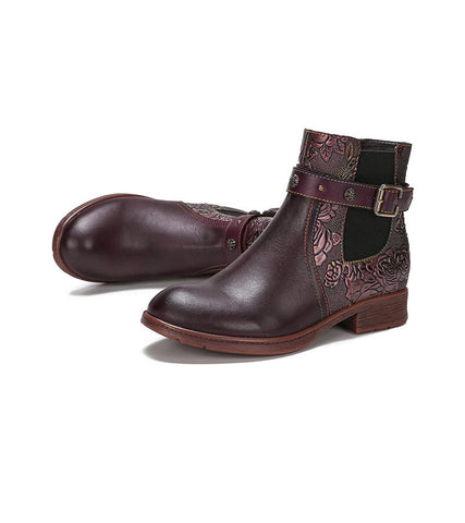 2023 Cowhide Ethnic Women's Side Zipper Hand-painted Flat heel Boots