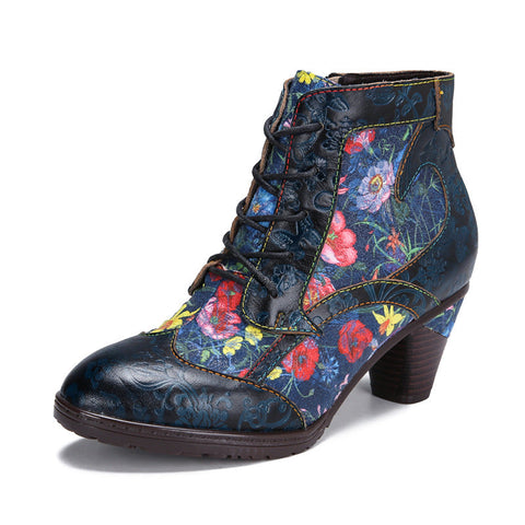 Retro Style Handmade Leather Patchwork Ankle Boots