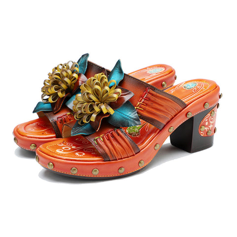 Vintage Handmade Leather Floral Sandals