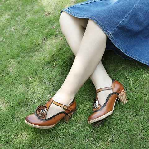 Retro Leather Grace Adjustable Belt Pumps