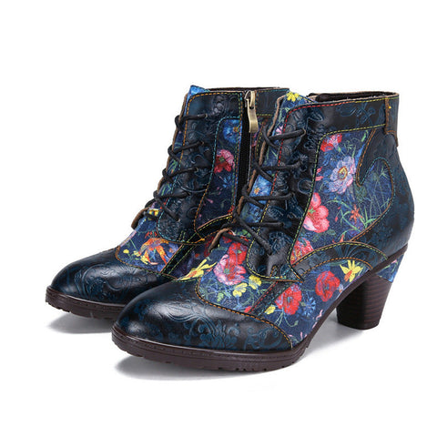Retro Style Handmade Leather Patchwork Ankle Boots