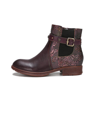 2023 Cowhide Ethnic Women's Side Zipper Hand-painted Flat heel Boots