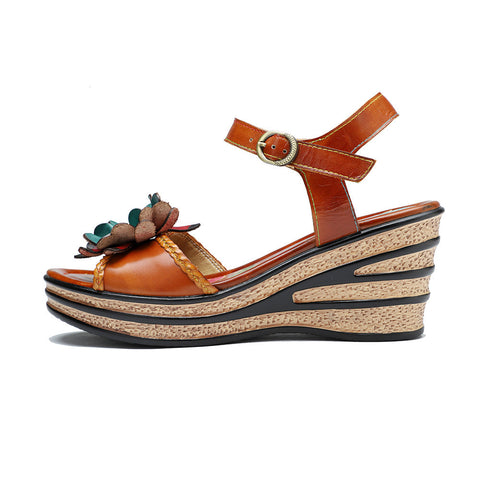Printed Leather Handmade Floral Sandals