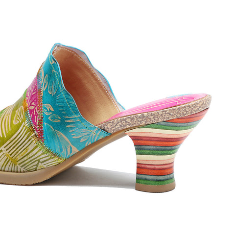 Vintage Handmade Leather Color-block slippers