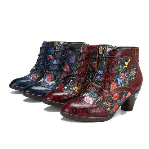 Retro Style Handmade Leather Patchwork Ankle Boots