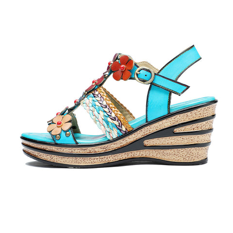 Printed Leather Handmade Floral Sandals