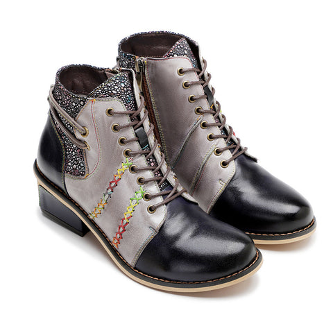 Retro Leather Patchwork Casual Comfort Ankle Boots