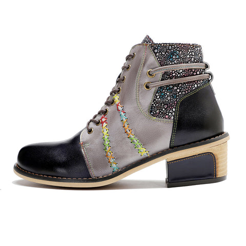 Retro Leather Patchwork Casual Comfort Ankle Boots