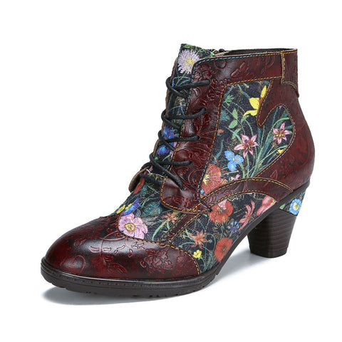 Retro Style Handmade Leather Patchwork Ankle Boots