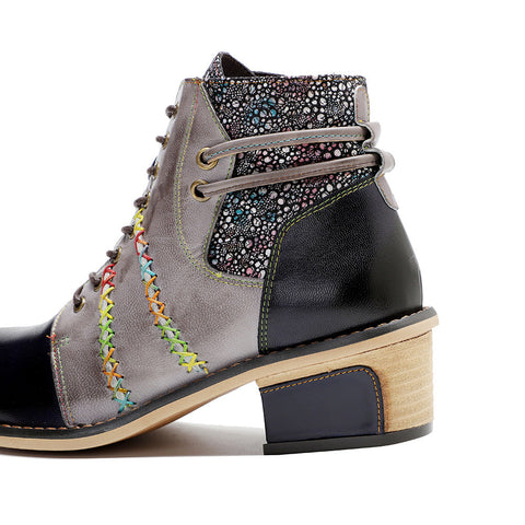 Retro Leather Patchwork Casual Comfort Ankle Boots