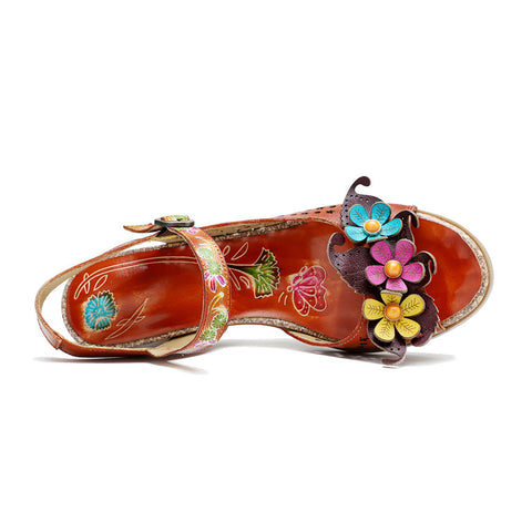 Retro Handmade Colored Stripe Heel Comfy Sandals