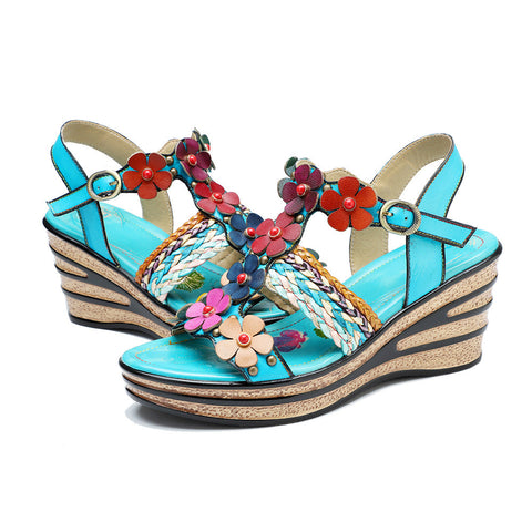 Printed Leather Handmade Floral Sandals