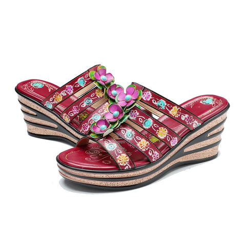 Vintage Handmade Leather Floral Sandals
