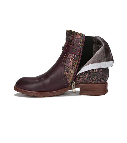 2023 Cowhide Ethnic Women's Side Zipper Hand-painted Flat heel Boots
