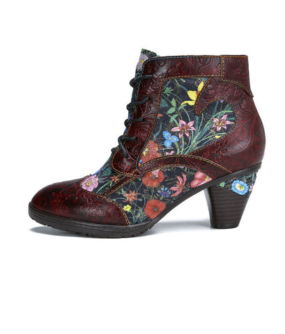 Retro Style Handmade Leather Patchwork Ankle Boots