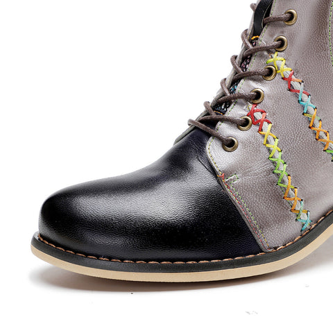 Retro Leather Patchwork Casual Comfort Ankle Boots