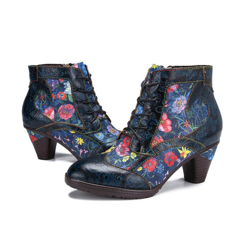 Retro Style Handmade Leather Patchwork Ankle Boots