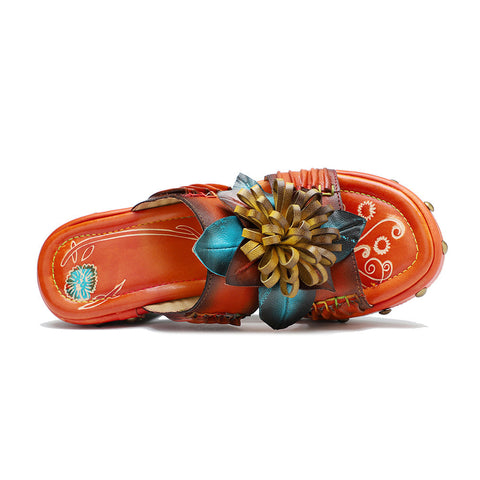 Vintage Handmade Leather Floral Sandals