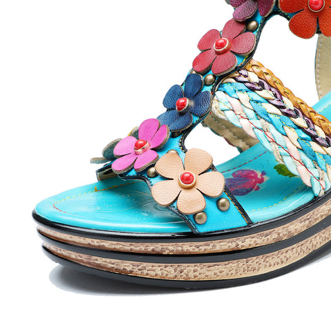 Printed Leather Handmade Floral Sandals