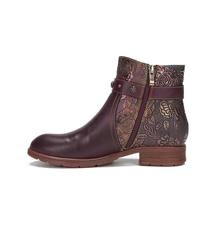 2023 Cowhide Ethnic Women's Side Zipper Hand-painted Flat heel Boots