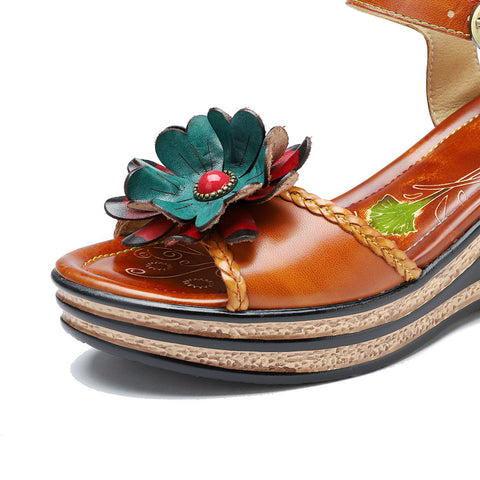 Printed Leather Handmade Floral Sandals