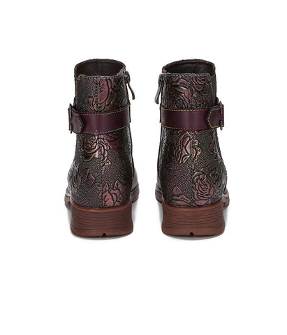 2023 Cowhide Ethnic Women's Side Zipper Hand-painted Flat heel Boots