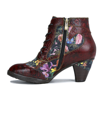 Retro Style Handmade Leather Patchwork Ankle Boots