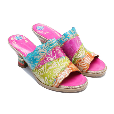 Vintage Handmade Leather Color-block slippers