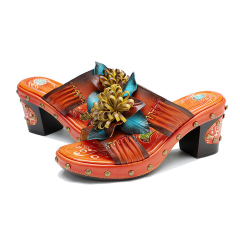 Vintage Handmade Leather Floral Sandals