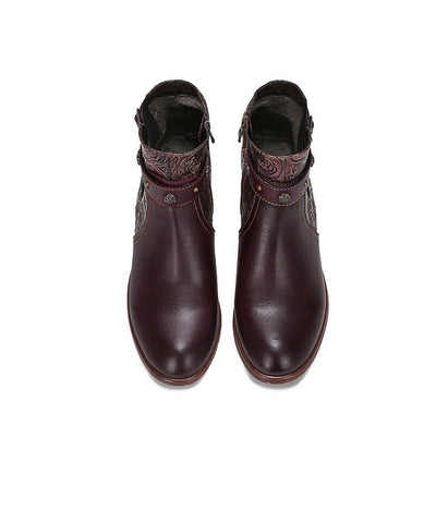 2023 Cowhide Ethnic Women's Side Zipper Hand-painted Flat heel Boots