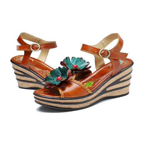 Printed Leather Handmade Floral Sandals