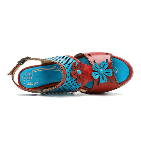 Fish Mouth Cutout Leather Heel Sandals