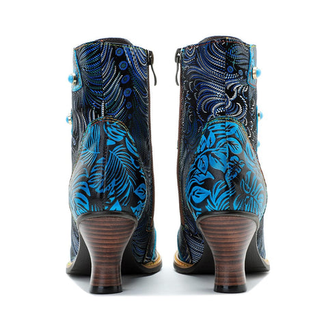 Hand-Painted Lace-Up Side Zipper Heel Ankle Boots (Beatrix)