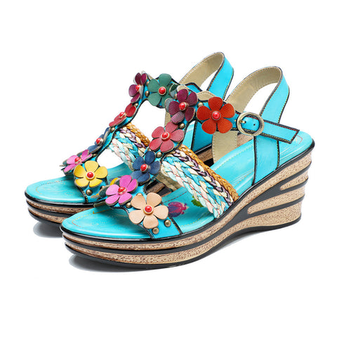 Printed Leather Handmade Floral Sandals